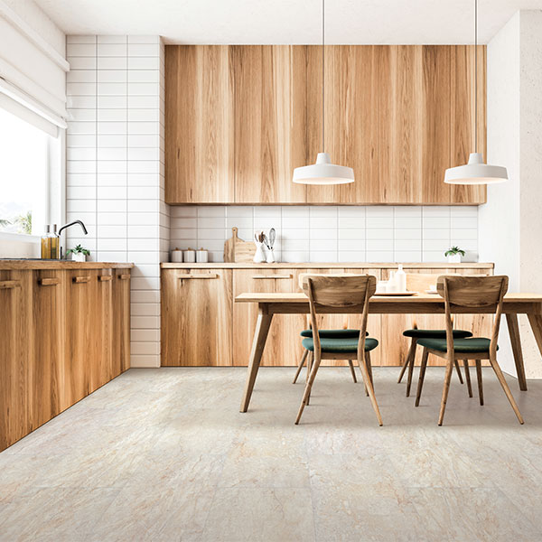 stone look tile flooring in kitchen